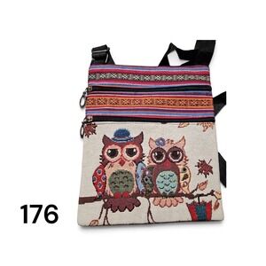 Boho Woven Owl Tapestry Crossbody Bag Multi Color Tribal Geometric Small Purse